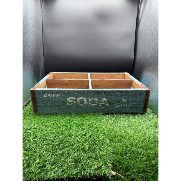 Light Blue Farmhouse-Style Wooden Vintage Reproduction Storage Crate - Picture 2 of 7